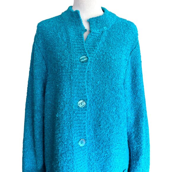 Joan Harper vintage chunky nubby blue button down cardigan sweater pockets sz S - Picture 3 of 9